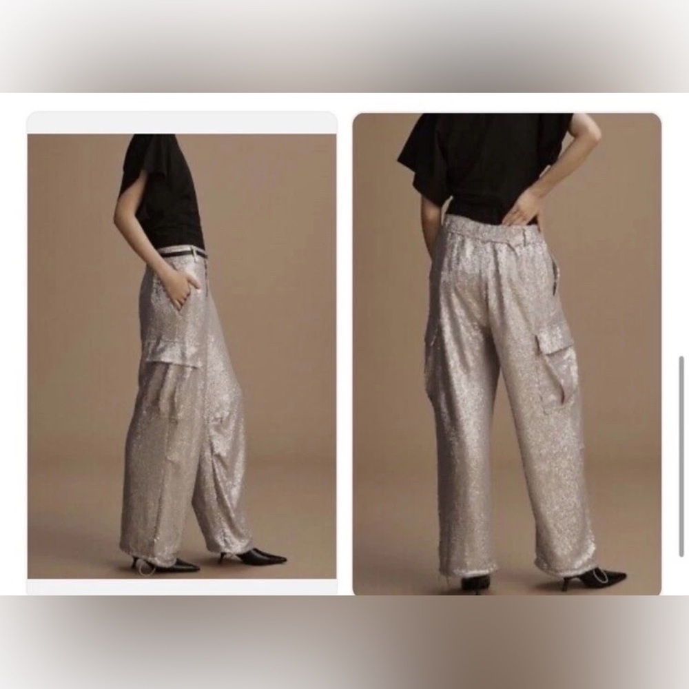 NWT Anthropologie Sequin Dusty Lavender Cargo Pants size 8 Retails $198